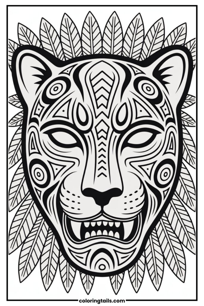 A stylized jaguar face designed like a tribal mask, blending culture with animal beauty.