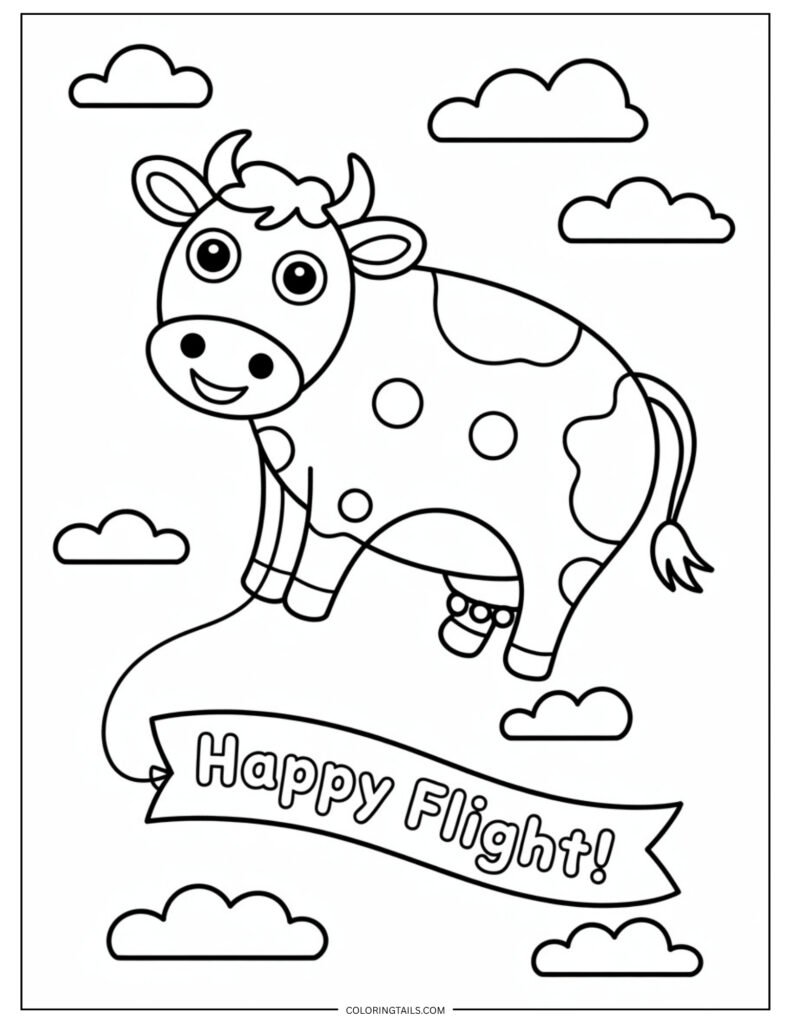 Balloon in the shape of a cow’s face with a curved string attached at the bottom.