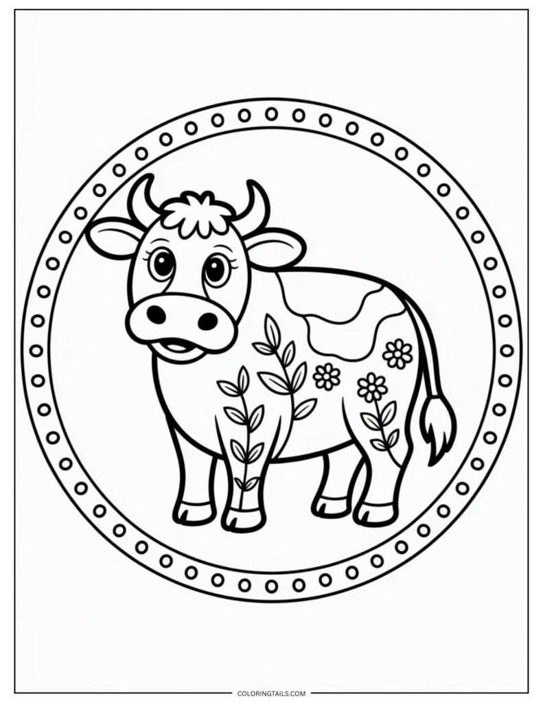 Front-facing cow’s head centered inside a circular outline with no background elements.