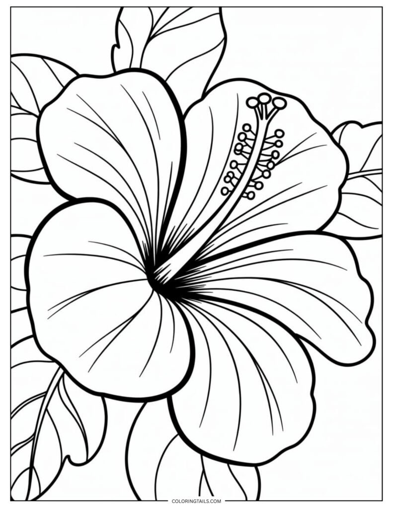 A zoomed-in view of a hibiscus, featuring bold petals and a prominent stamen. Its tropical look invites bright and cheerful colors.