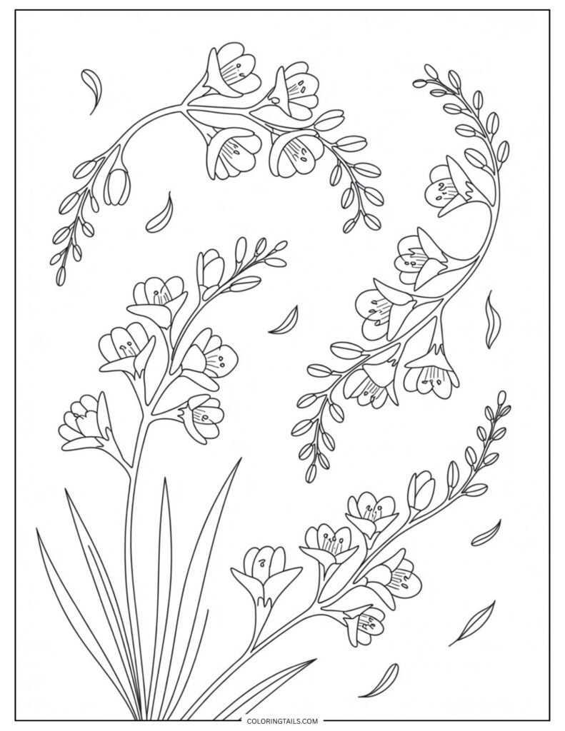 Graceful freesia sprays with multiple small blooms along arching stems. Their light and airy design is easy to fill with soft shades.