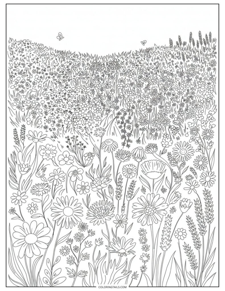 A meadow scene filled with a variety of wildflowers. The different shapes and sizes of flowers provide endless creative possibilities.