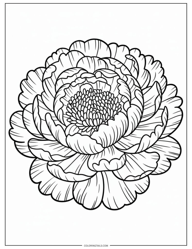 A big, lush peony with layers of frilly petals. The complexity of this flower allows for creative color blending.