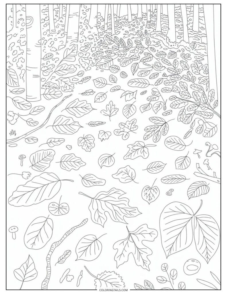 Multiple types of forest leaves scattered in a natural layout.
