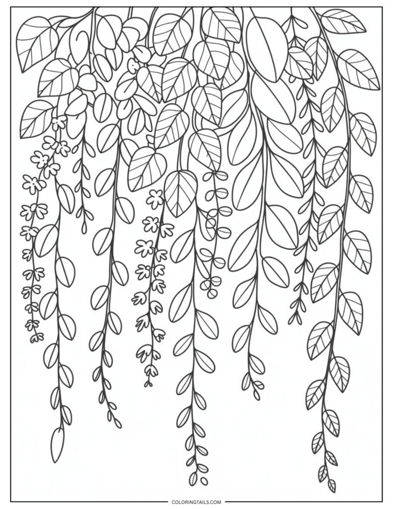 Vertical leafy vines dropping from the top of the page.