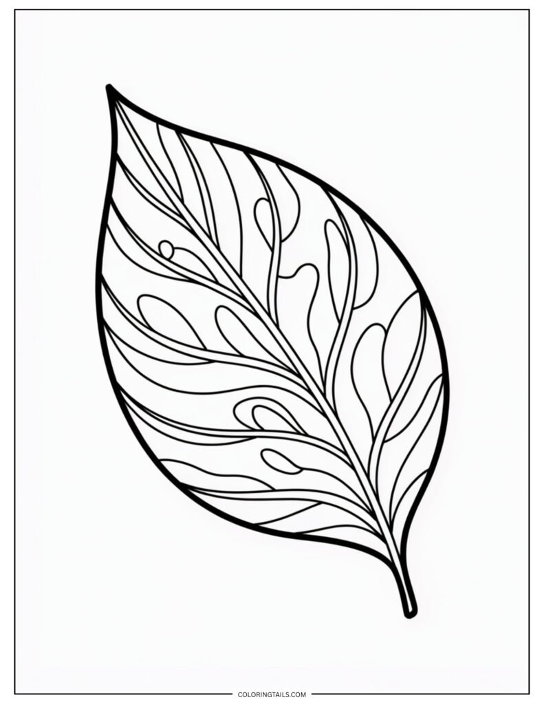 An outlined leaf designed for a splashy, freeform coloring feel.