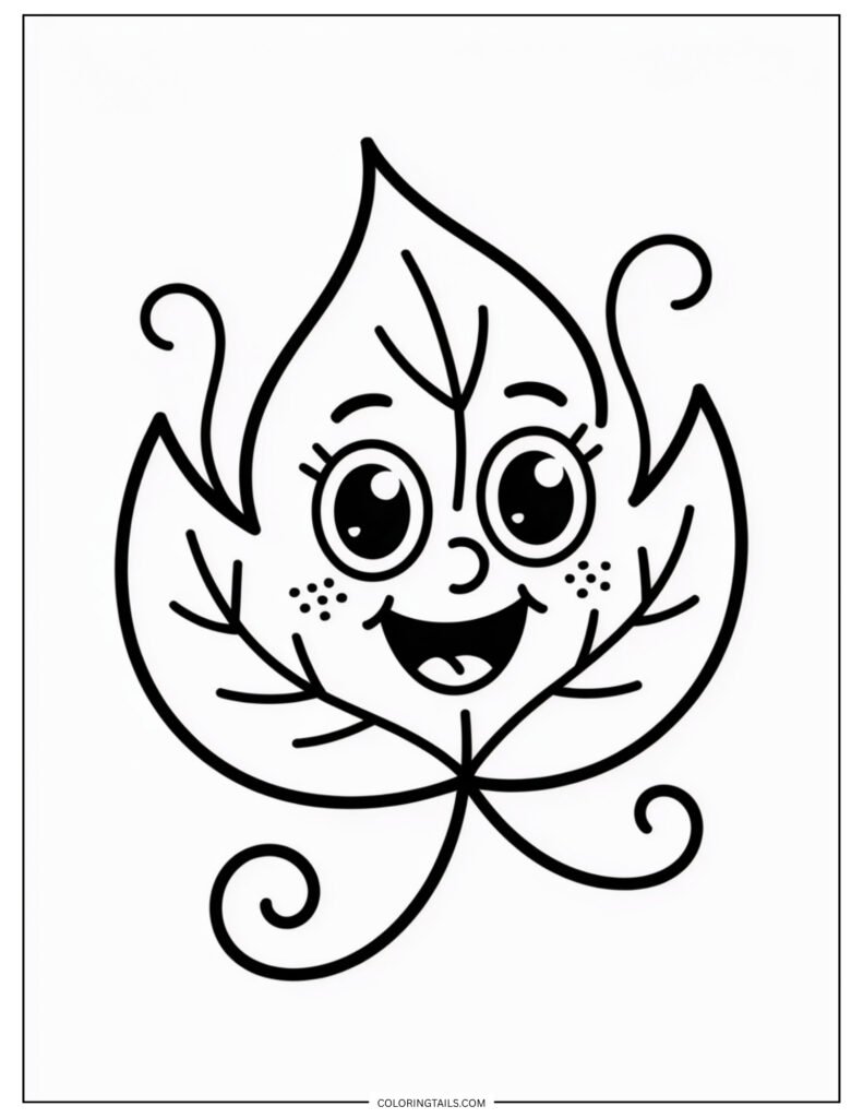 A playful, cartoon-style leaf with big eyes and a smile.