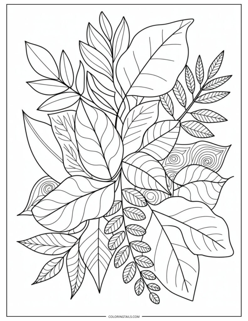 A mix of leaf silhouettes in various sizes arranged together.