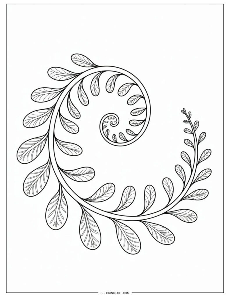 A curled-up fern leaf in a tight spiral shape, slowly opening.