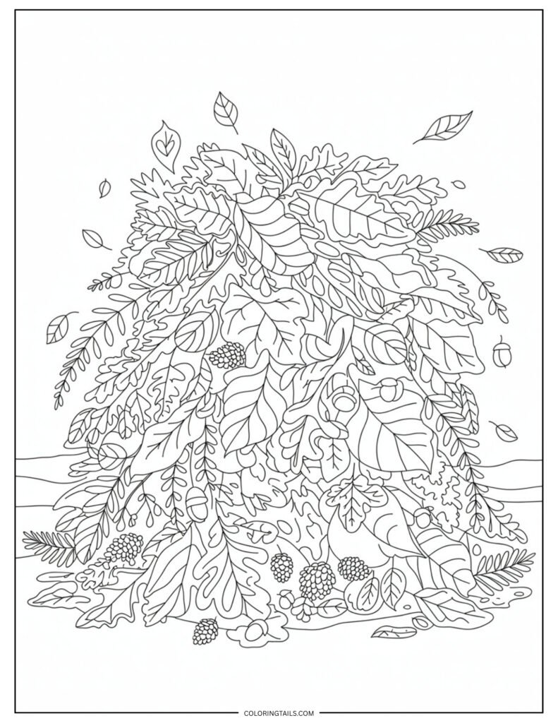 A messy pile of assorted fall leaves layered on the ground.