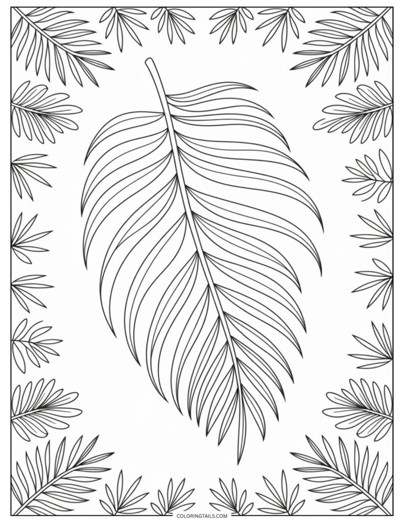 A long palm frond with detailed vein lines and smooth curves.