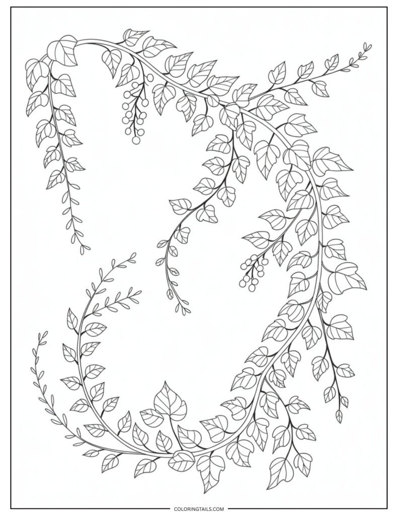 A looping ivy vine crawling across the page with repeating leaves.